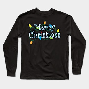 Merry Christmas White and Blue Long Sleeve T-Shirt